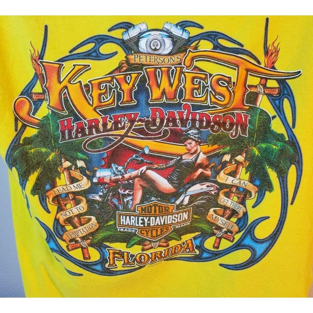 Harley Davidson‎ Men's M Yellow Key West T-Shirt Florida Short Sleeves 2014